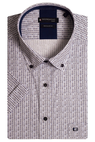 Giordano Blauw Korte Mouw Regular fit Button Down Print Overhemd 416013 62 - Overhemd - Giordano Casual - Giordano Blauw Korte Mouw Regular fit Button Down Print Overhemd 416013 62 - 416013/62/S