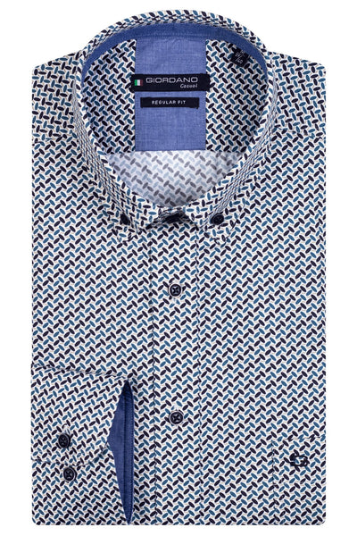 Giordano Blauw Lange Mouw Regular fit Button Down Overhemd 327014 65 - Overhemd - Giordano Casual - Giordano Blauw Lange Mouw Regular fit Button Down Overhemd 327014 65 - 327014/65/S