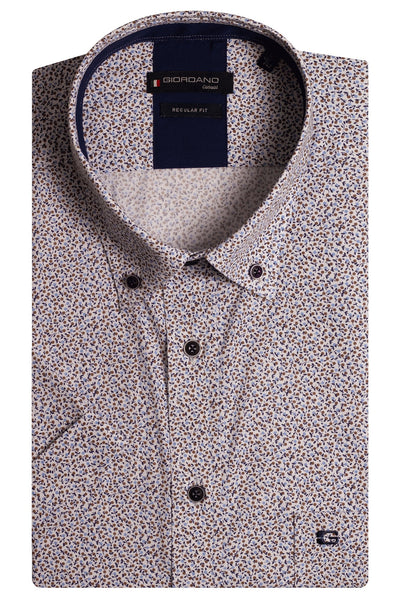 Giordano Bruin Korte Mouw Regular fit Button Down Print Overhemd 416013 80 - Overhemd - Giordano Casual - Giordano Bruin Korte Mouw Regular fit Button Down Print Overhemd 416013 80 - 416013/80/S