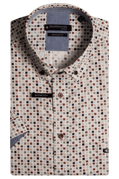 Giordano Bruin Korte Mouw Regular fit Button Down Print Overhemd 416029 80 - Overhemd - Giordano Casual - Giordano Bruin Korte Mouw Regular fit Button Down Print Overhemd 416029 80 - 416029/80/S