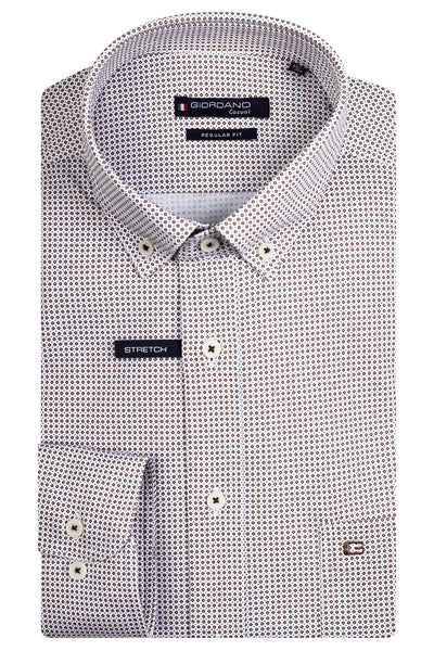 Giordano Bruin Lange Mouw Regular fit Button Down Print Overhemd 417006 80 - Overhemd - Giordano Casual - Giordano Bruin Lange Mouw Regular fit Button Down Print Overhemd 417006 80 - 417006/80/S