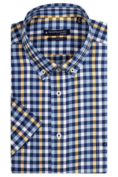 Giordano Geel Korte Mouw Regular fit Button Down Ruit Overhemd 316308 20 - Overhemd - Giordano Casual - Giordano Geel Korte Mouw Regular fit Button Down Ruit Overhemd 316308 20 - 316308/20/S