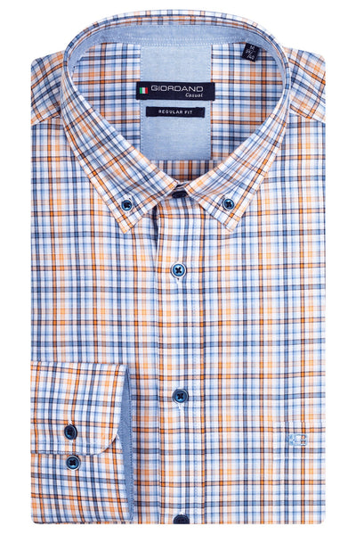 Giordano Geel Korte Mouw Regular fit Button Down Ruit Overhemd 416305 20 - Overhemd - Giordano Casual - Giordano Geel Korte Mouw Regular fit Button Down Ruit Overhemd 416305 20 - 416305/20/S