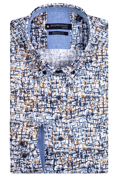 Giordano Geel Lange Mouw Regular fit Button Down Print Overhemd 327026 20 - Overhemd - Giordano Casual - Giordano Geel Lange Mouw Regular fit Button Down Print Overhemd 327026 20 - 327026/20/S