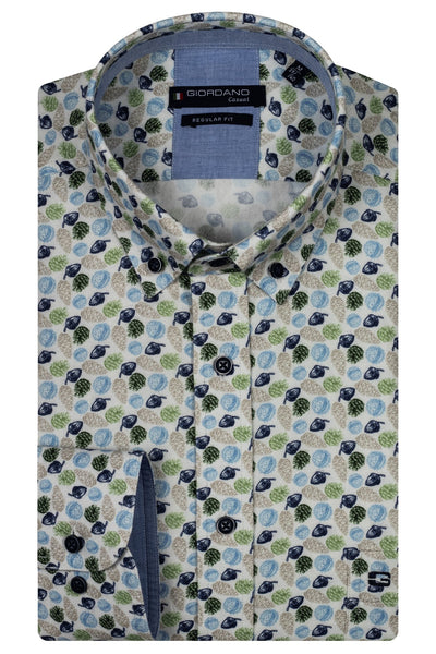 Giordano Groen Lange Mouw Regular fit Button Down Print Overhemd 427014 70 - Overhemd - Giordano Casual - Giordano Groen Lange Mouw Regular fit Button Down Print Overhemd 427014 70 - 427014/70/S