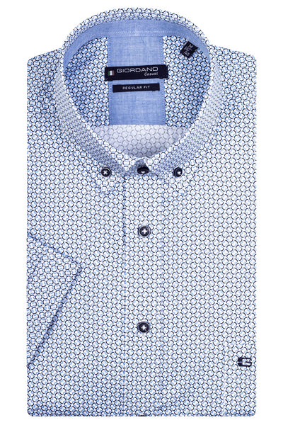 Giordano Licht blauw Korte Mouw Regular fit Button Down Print Overhemd 316029 61 - Overhemd - Giordano Casual - Giordano Licht blauw Korte Mouw Regular fit Button Down Print Overhemd 316029 61 - 316029/61/S