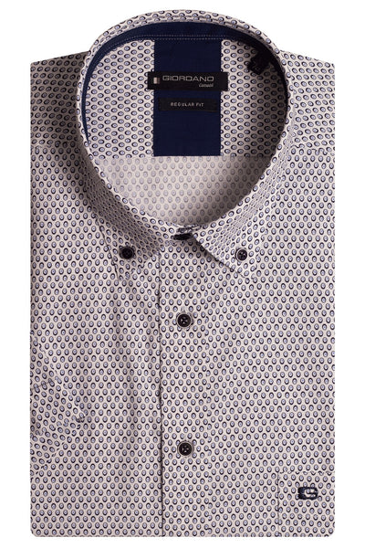 Giordano Navy Korte Mouw Regular fit Button Down Print Overhemd 416013 60 - Overhemd - Giordano Casual - Giordano Navy Korte Mouw Regular fit Button Down Print Overhemd 416013 60 - 416013/60/S