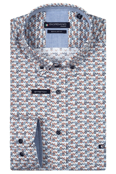 Giordano Navy Lange Mouw Regular fit Button Down Print Overhemd 427015 60 - Overhemd - Giordano Casual - Giordano Navy Lange Mouw Regular fit Button Down Print Overhemd 427015 60 - 427015/60/S