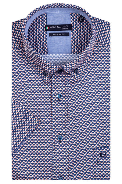 Giordano Oranje Korte Mouw Regular fit Button Down Print Overhemd 316027 31 - Overhemd - Giordano Casual - Giordano Oranje Korte Mouw Regular fit Button Down Print Overhemd 316027 31 - 316027/31/S