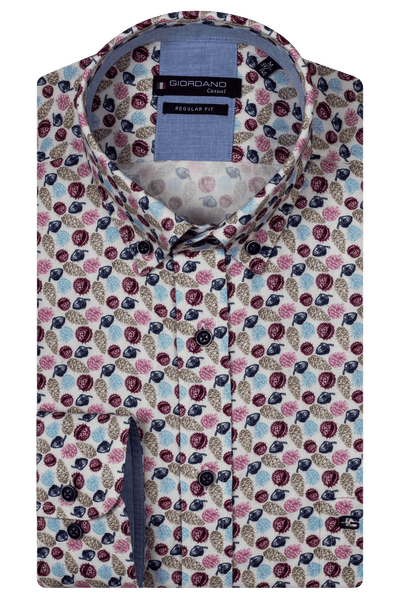 Giordano Rood Lang Regular fit Print Overhemd 427014 50 - Overhemd - Giordano Casual - Giordano Rood Lang Regular fit Print Overhemd 427014 50 - 427014/50/S