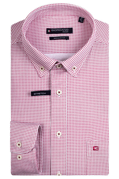 Giordano Rood Lange Mouw Regular fit Button Down Print Overhemd 417006 30 - Overhemd - Giordano Casual - Giordano Rood Lange Mouw Regular fit Button Down Print Overhemd 417006 30 - 417006/30/S