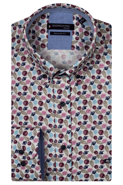 Giordano Rood Lange Mouw Regular fit Button Down Print Overhemd 427014 50 - Overhemd - Giordano Casual - Giordano Rood Lange Mouw Regular fit Button Down Print Overhemd 427014 50 - 427014/50/S