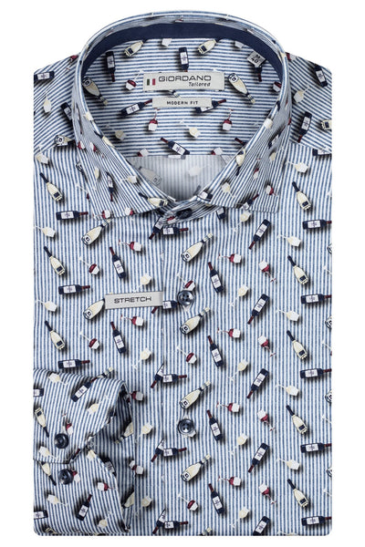 Giordano Navy Lange Mouw Modern fit Semi Cutaway Print Overhemd 427829 60 - Overhemd - Giordano Tailored - Giordano Navy Lange Mouw Modern fit Semi Cutaway Print Overhemd 427829 60 - 427829/60/37