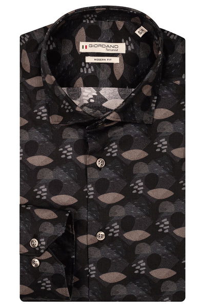 Giordano Zwart Lange Mouw Modern fit Semi Cutaway Print Overhemd 427866 90 - Overhemd - Giordano Tailored - Giordano Zwart Lange Mouw Modern fit Semi Cutaway Print Overhemd 427866 90 - 427866/90/37