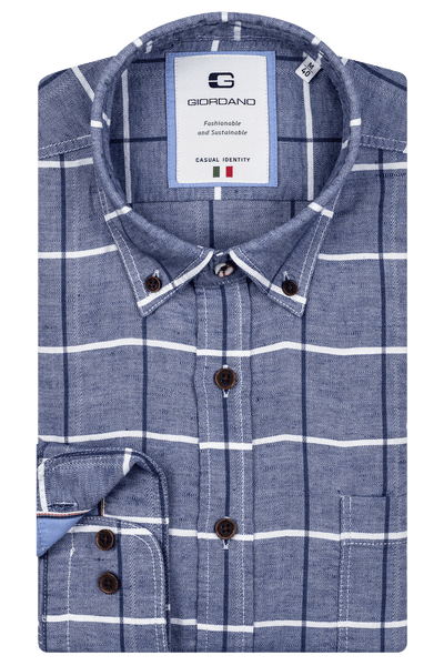 Giordano Blauw Lang Modern fit Effen Overhemd 217848 60 - Overhemd - Casual Identity/WAE10WA/Hangtag - Giordano Blauw Lang Modern fit Effen Overhemd 217848 60 - 217848/60/37