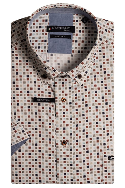 Giordano Bruin Korte Mouw Regular fit Button Down Print Overhemd 416029 80 - Overhemd - Giordano Casual - Giordano Bruin Korte Mouw Regular fit Button Down Print Overhemd 416029 80 - 416029/80/S