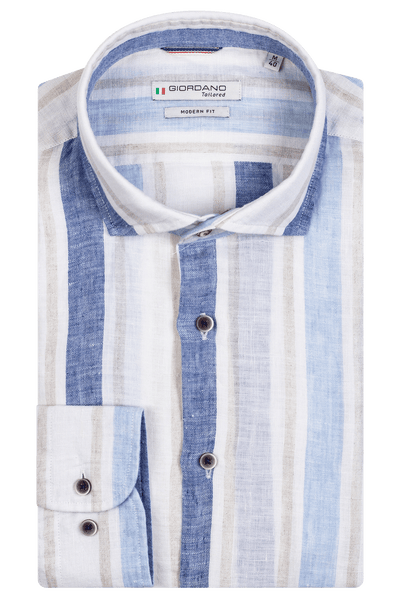 Giordano Blue Lange Mouw Cut Away Streep Overhemd 317846 61 - Overhemd - Giordano Tailored - Giordano Blue Lange Mouw Cut Away Streep Overhemd 317846 61 - 317846/61/37