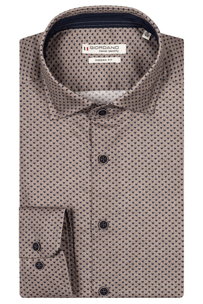 Giordano Bruin Lange Mouw Modern fit Cut Away Print Overhemd 427824 80 - Overhemd - Giordano Tailored - Giordano Bruin Lange Mouw Modern fit Cut Away Print Overhemd 427824 80 - 427824/80/37