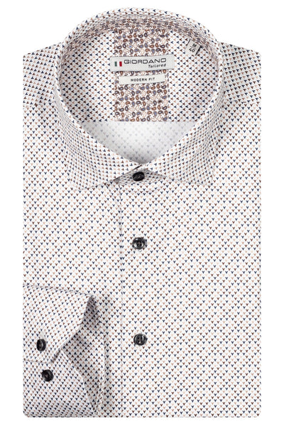 Giordano Bruin Lange Mouw Modern fit Semi Cutaway Print Overhemd 427868 80 - Overhemd - Giordano Tailored - Giordano Bruin Lange Mouw Modern fit Semi Cutaway Print Overhemd 427868 80 - 427868/80/37