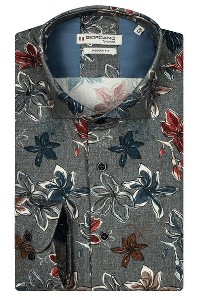 Giordano grijs Lange Mouw Modern fit Cut Away Print Overhemd 427820 91 - Overhemd - Giordano Tailored - Giordano grijs Lange Mouw Modern fit Cut Away Print Overhemd 427820 91 - 427820/91/37