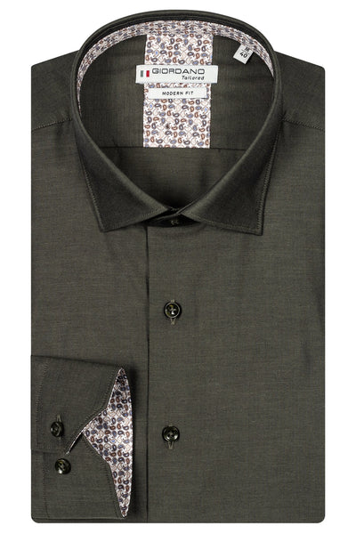 Giordano Groen Lange Mouw Modern fit Semi Cutaway Effen Overhemd 427804 70 - Overhemd - Giordano Tailored - Giordano Groen Lange Mouw Modern fit Semi Cutaway Effen Overhemd 427804 70 - 427804/70/37