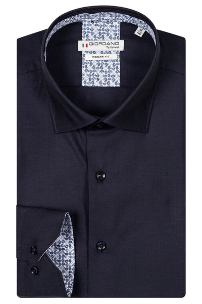 Giordano Navy Lange Mouw Modern fit Semi Cutaway Effen Overhemd 427804 60 - Overhemd - Giordano Tailored - Giordano Navy Lange Mouw Modern fit Semi Cutaway Effen Overhemd 427804 60 - 427804/60/37