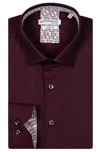 Giordano Rood Lange Mouw Modern fit Semi Cutaway Effen Overhemd 427804 30 - Overhemd - Giordano Tailored - Giordano Rood Lange Mouw Modern fit Semi Cutaway Effen Overhemd 427804 30 - 427804/30/37