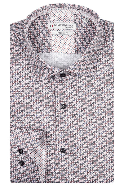 Giordano Rood Lange Mouw Modern fit Semi Cutaway Print Overhemd 427867 50 - Overhemd - Giordano Tailored - Giordano Rood Lange Mouw Modern fit Semi Cutaway Print Overhemd 427867 50 - 427867/50/37