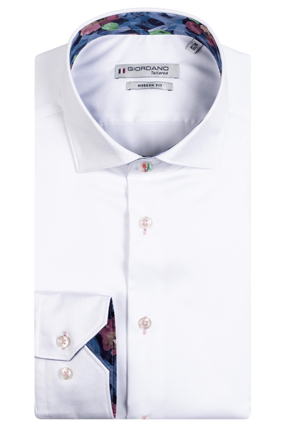 Giordano Wit Lange Mouw Modern fit Cut Away Effen Overhemd 317887 10 - Overhemd - Giordano Tailored - Giordano Wit Lange Mouw Modern fit Cut Away Effen Overhemd 317887 10 - 317887/10/37