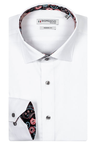 Giordano Wit Lange Mouw Modern fit Semi Cutaway Effen Overhemd 427886 10 - Overhemd - Giordano Tailored - Giordano Wit Lange Mouw Modern fit Semi Cutaway Effen Overhemd 427886 10 - 427886/10/37